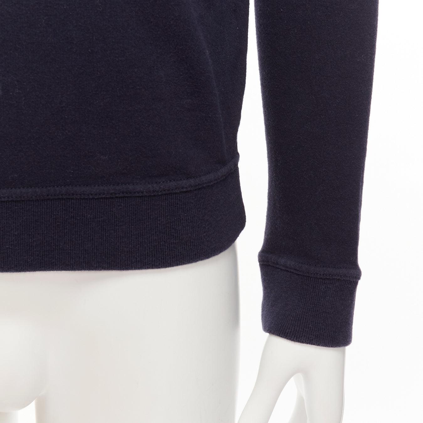 A.P.C. navy blue white anchor embroidery crew neck cotton sweatshirt US0 XS For Sale 2