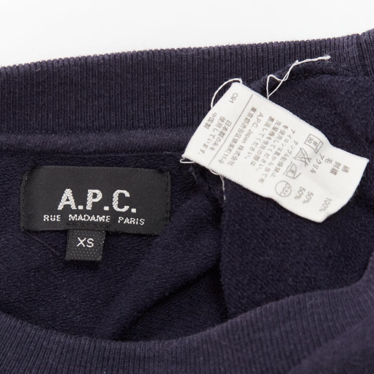 A.P.C. navy blue white anchor embroidery crew neck cotton sweatshirt US0 XS For Sale 4