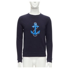 A.P.C. Felpa girocollo in cotone blu navy con ricamo di un'ancora US0 XS