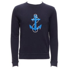A.P.C. navy blue white anchor embroidery crew neck cotton sweatshirt US0 XS