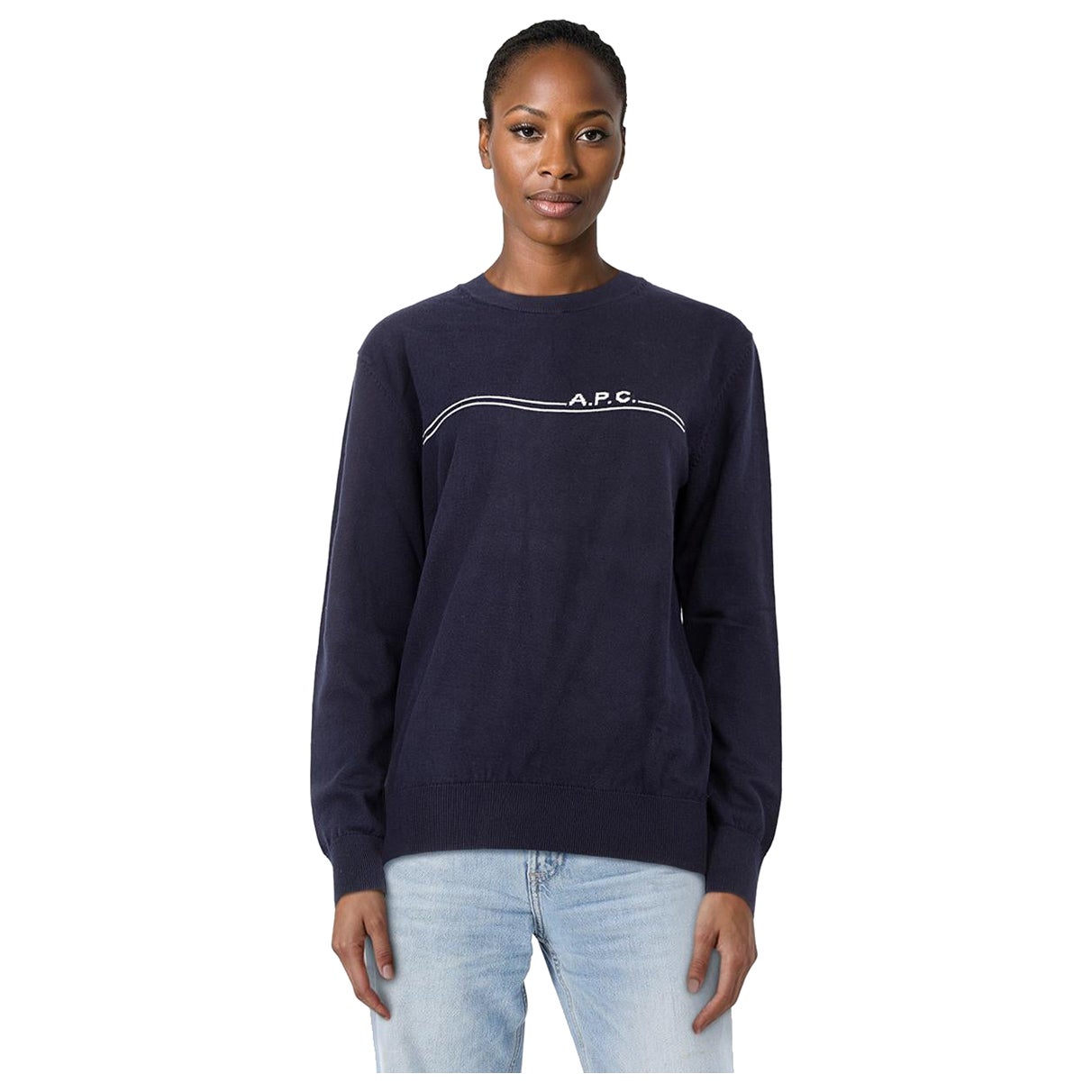 A.P.C. Navy Knit Logo Sweater Size L en venta