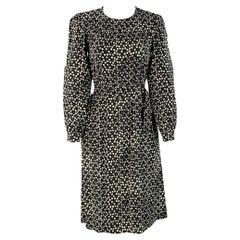 A.P.C. Size 2 Black White Viscose Floral Long Sleeve Belted Knee Length Dress