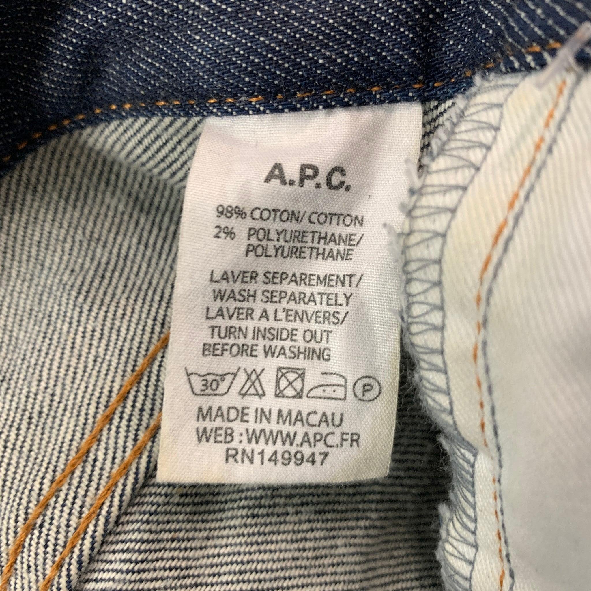 A.P.C. Size 29 Blue Cotton Polyurethane Button Fly Jeans For Sale 1