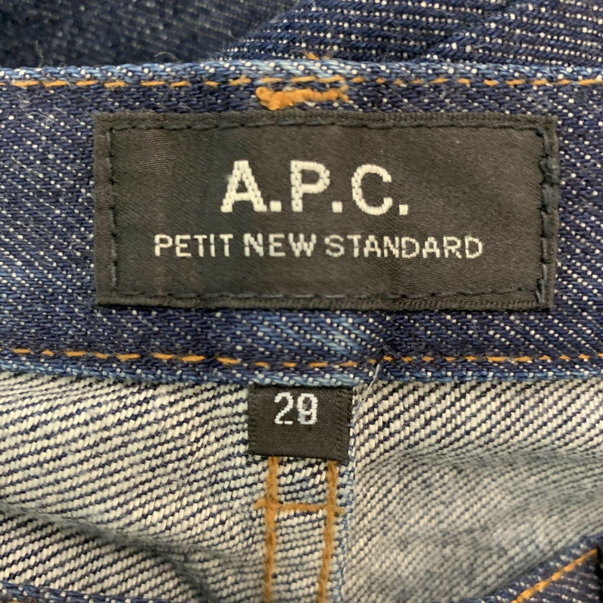 A.P.C. Size 29 Blue Indigo Cotton Tapered Button Fly Jeans In Good Condition For Sale In San Francisco, CA