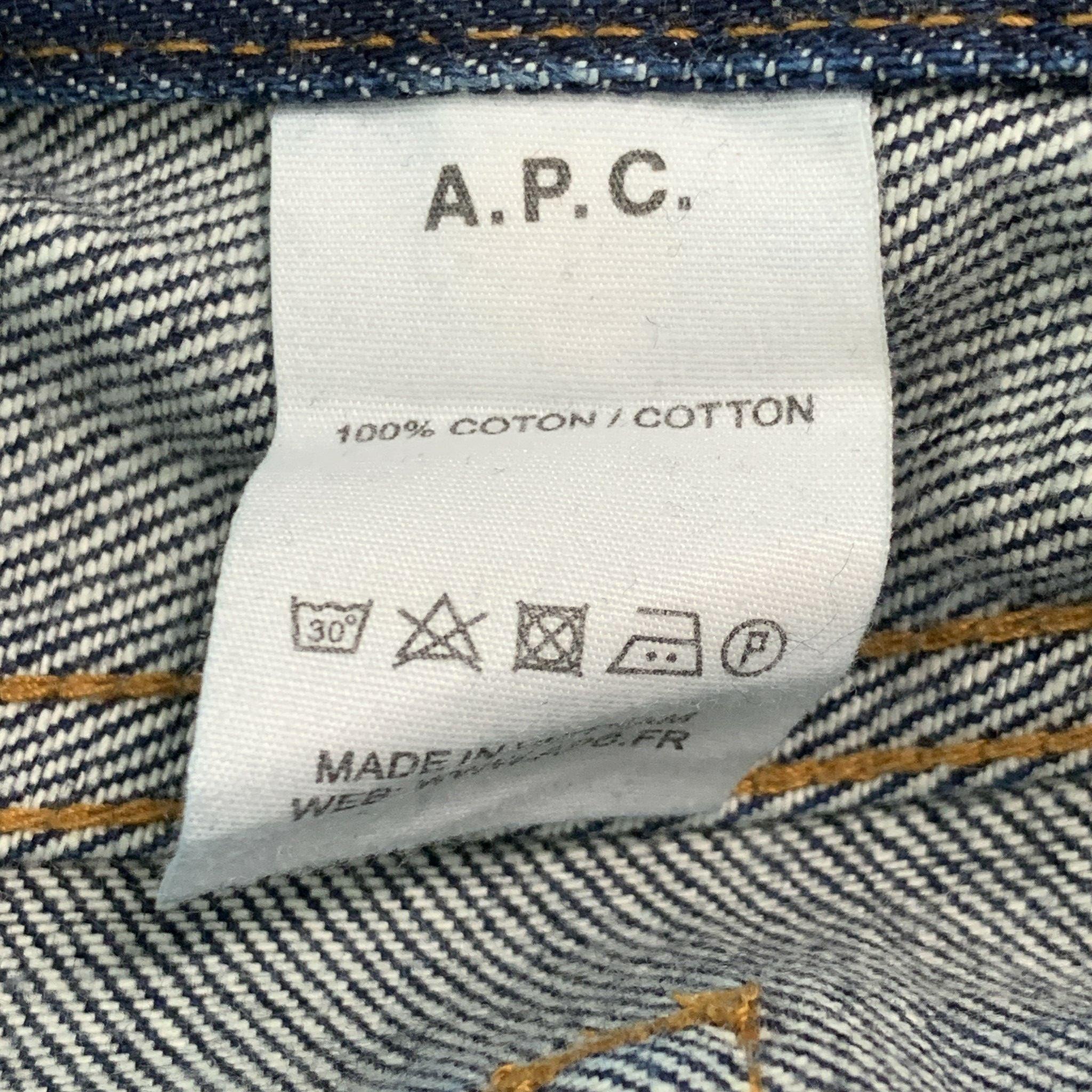 Men's A.P.C. Size 29 Blue Indigo Cotton Tapered Button Fly Jeans