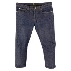 A.P.C. Jeans cropped in denim cimosato indaco con cuciture a contrasto taglia 32