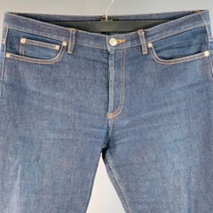 A.P.C. Size 34 Blue Contrast Stitch Cotton Blend Twill Tapered Button Fly Jeans