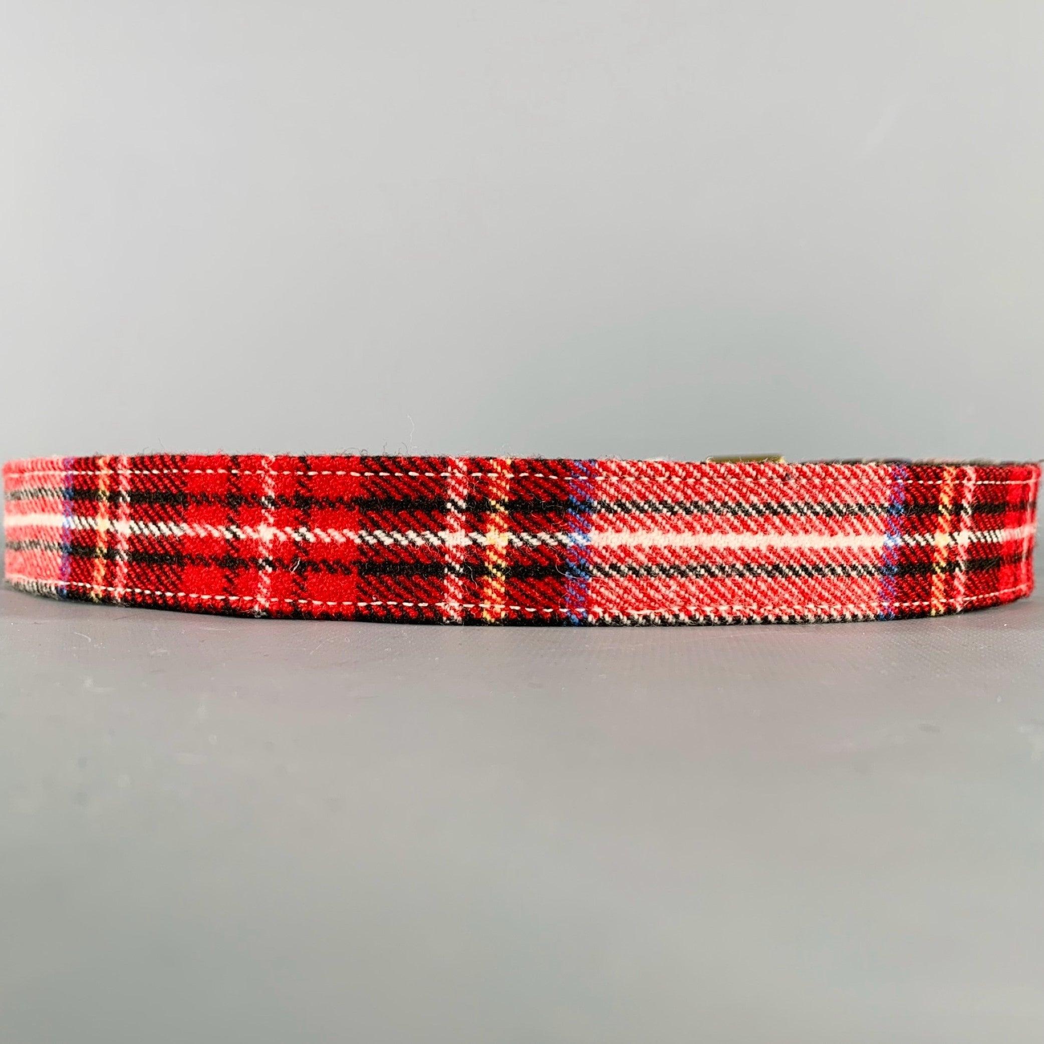 A.P.C. Size 36 Red Black White Plaid Wool Blend Belt In Excellent Condition In San Francisco, CA