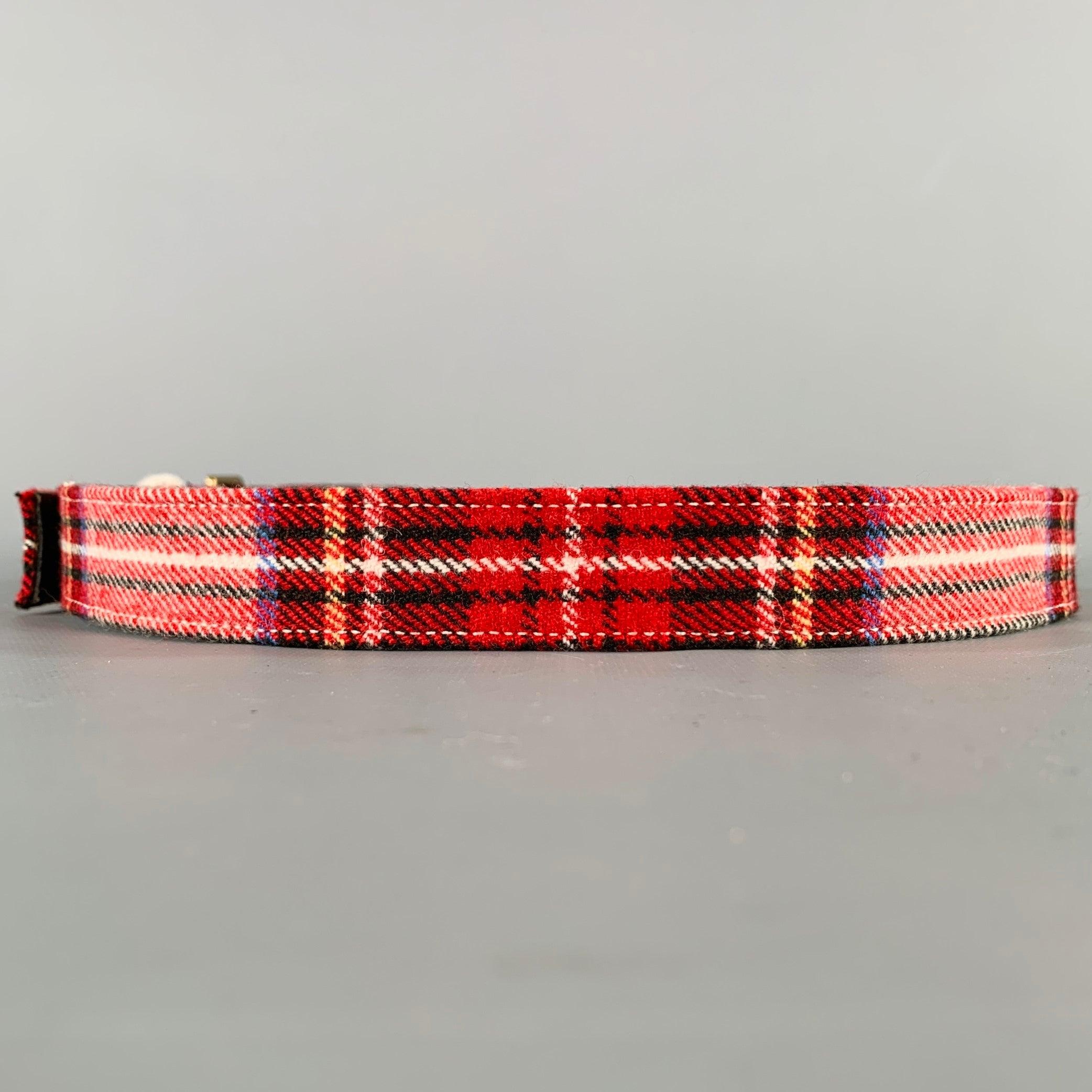 Men's A.P.C. Size 36 Red Black White Plaid Wool Blend Belt
