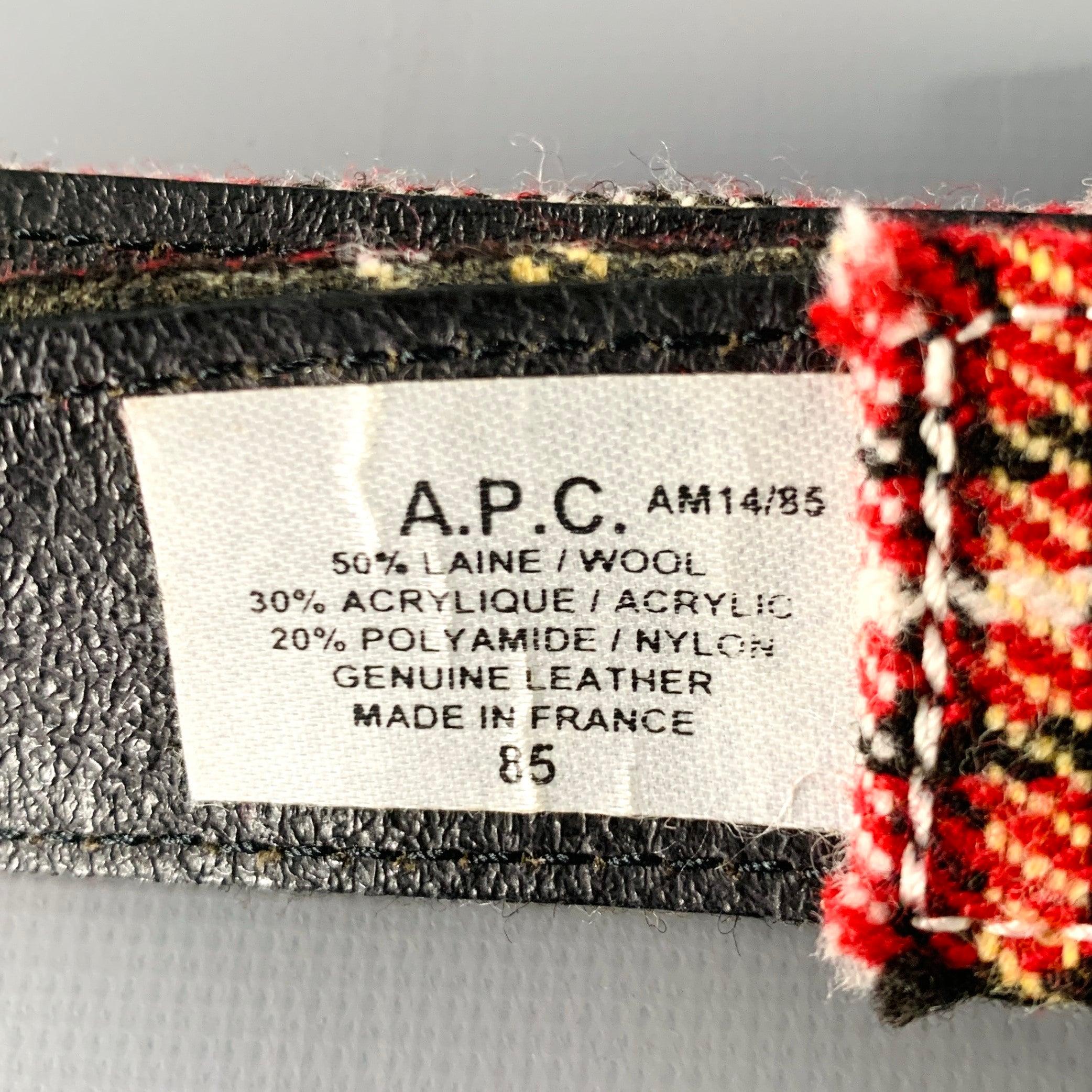 A.P.C. Size 36 Red Black White Plaid Wool Blend Belt 2