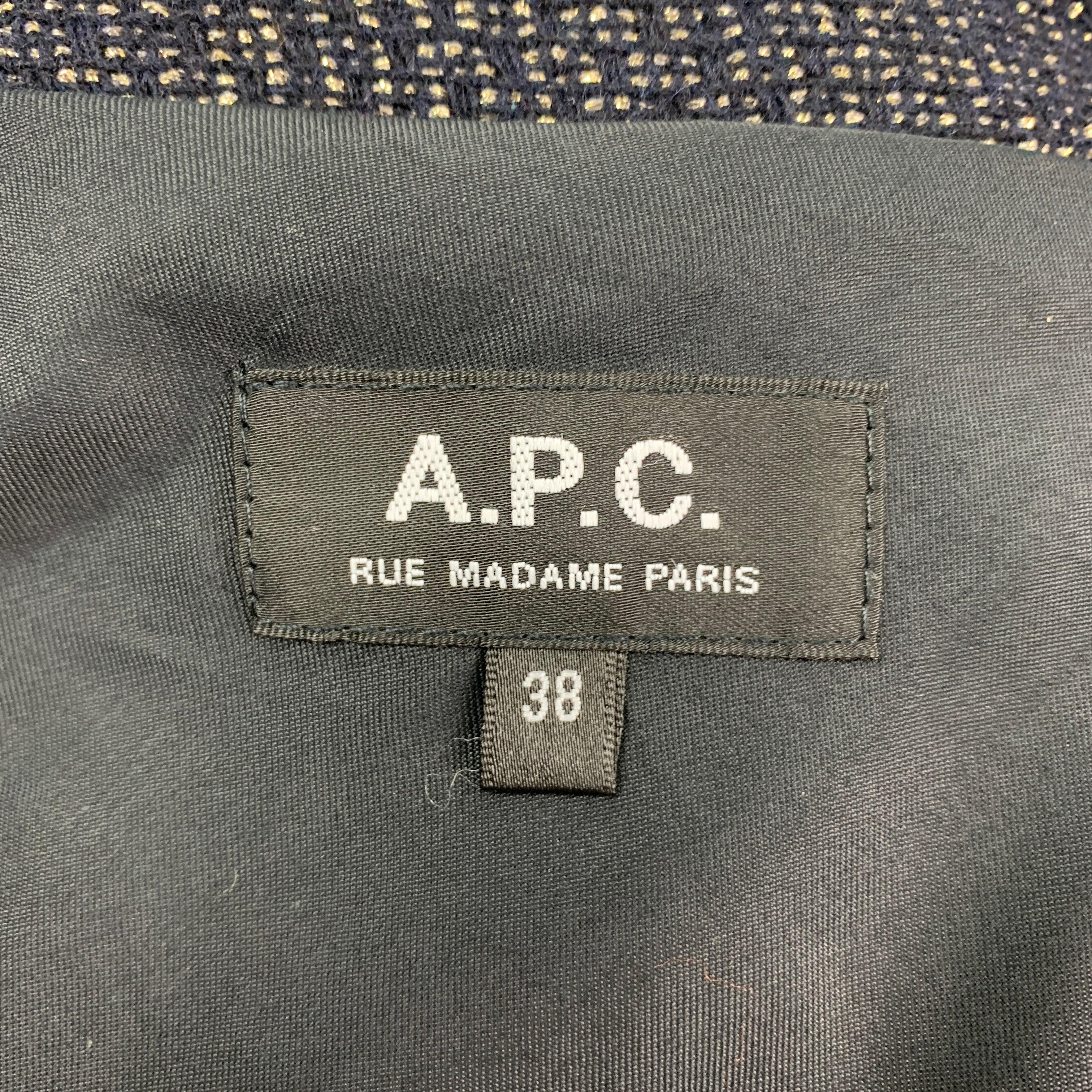 A.P.C. Size 6 Black & Gold Wool Blend Metallic Coat For Sale 2