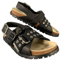 A.P.C. Size 8 Black Silver Gladiator Sandals