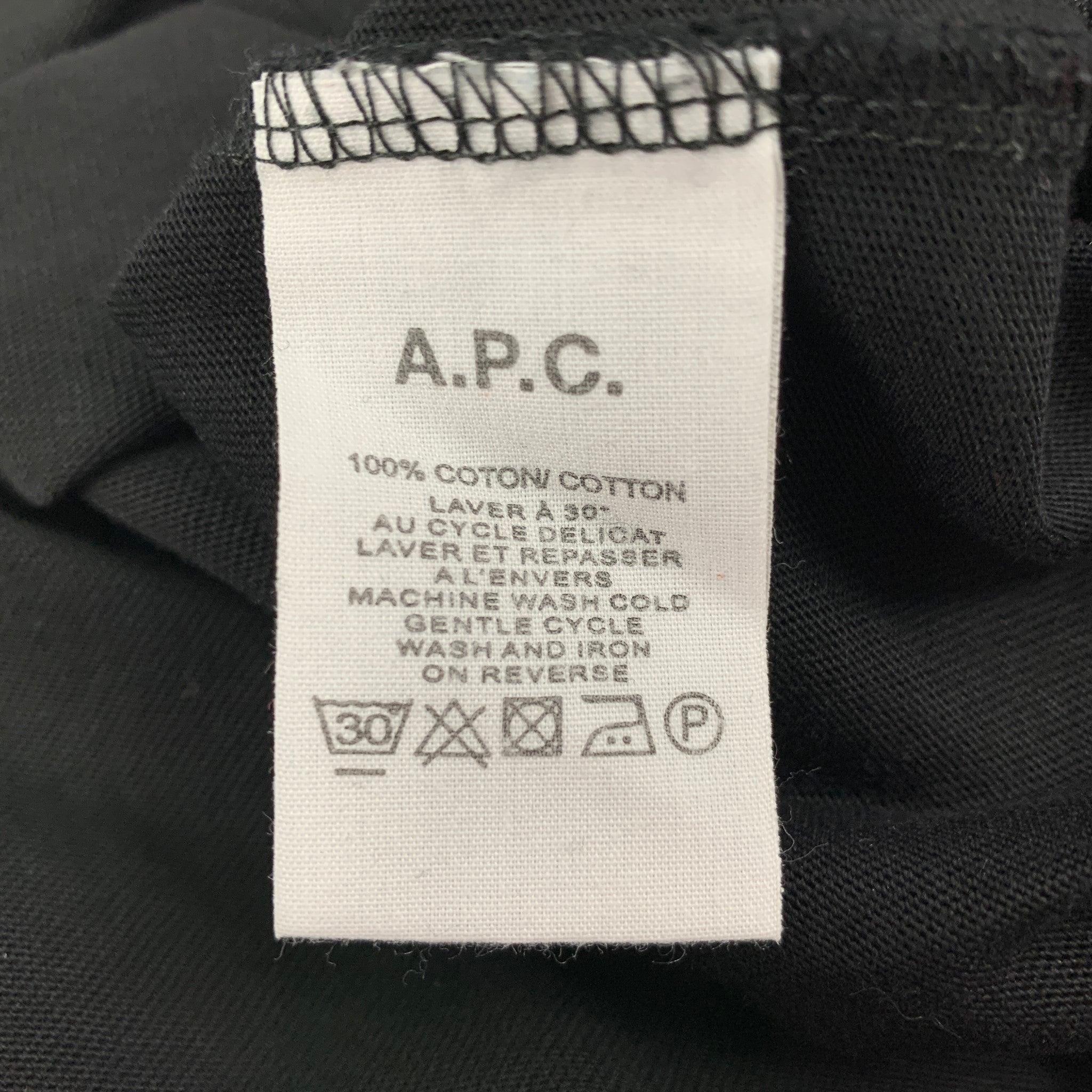 Men's A.P.C. Size L Black & Silver Logo Cotton Long Sleeve T-shirt For Sale