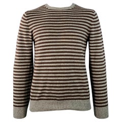 A.P.C. Size L Charcoal Grey Brown Cashmere Stripe Crew Neck Sweater