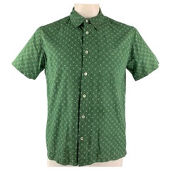 A.P.C. Size L Green Geometric Cotton & Silk Short Sleeve Shirt