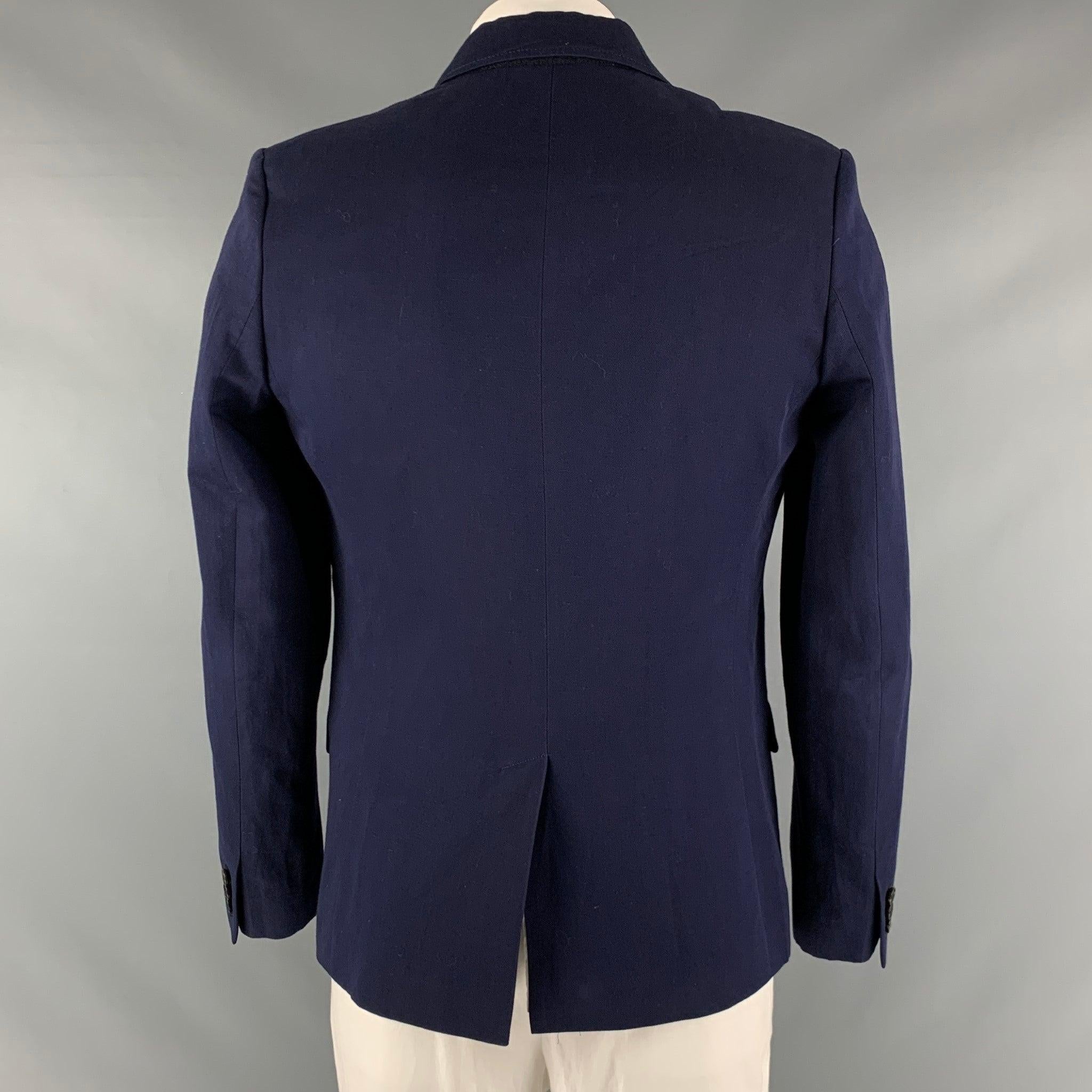 A.P.C. Size L Navy Cotton Linen Single Breasted Sport Coat In Excellent Condition For Sale In San Francisco, CA