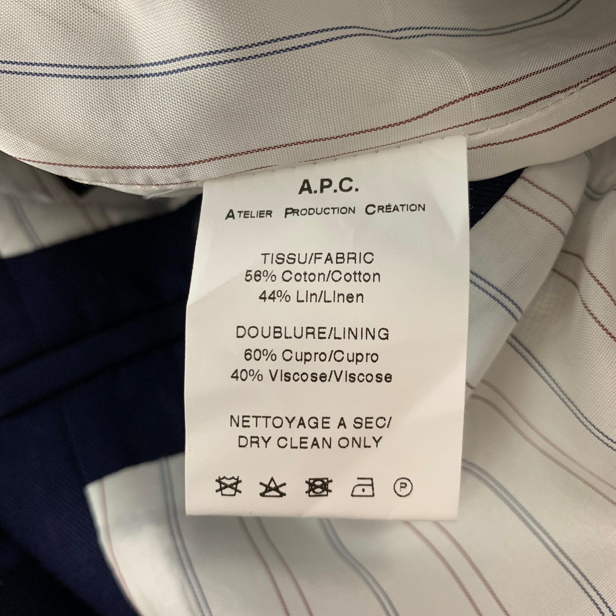 A.P.C. Size L Navy Cotton Linen Single Breasted Sport Coat For Sale 1