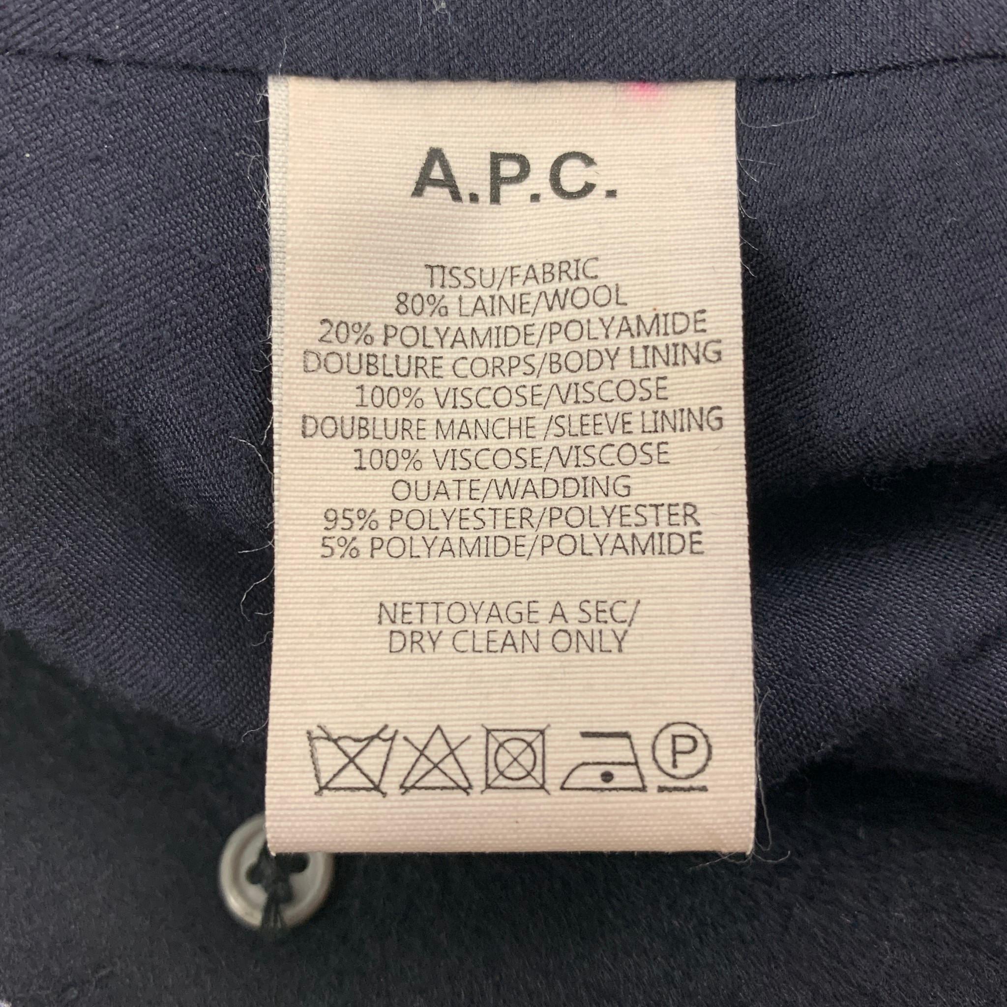 Men's A.P.C. Size L Navy Wool / Polyamide Single Breasted Coat