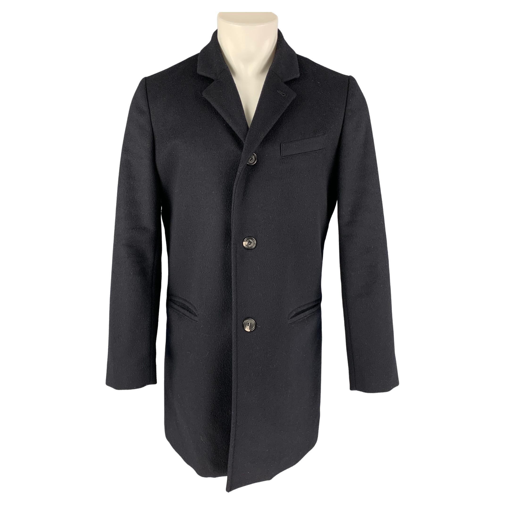 A.P.C. Size L Navy Wool / Polyamide Single Breasted Coat