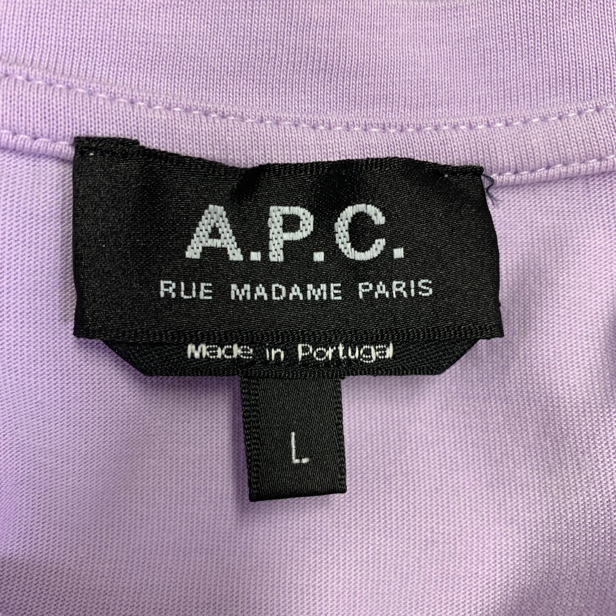 A.P.C. Size L Purple White Cotton Crew Neck T-shirt For Sale 1