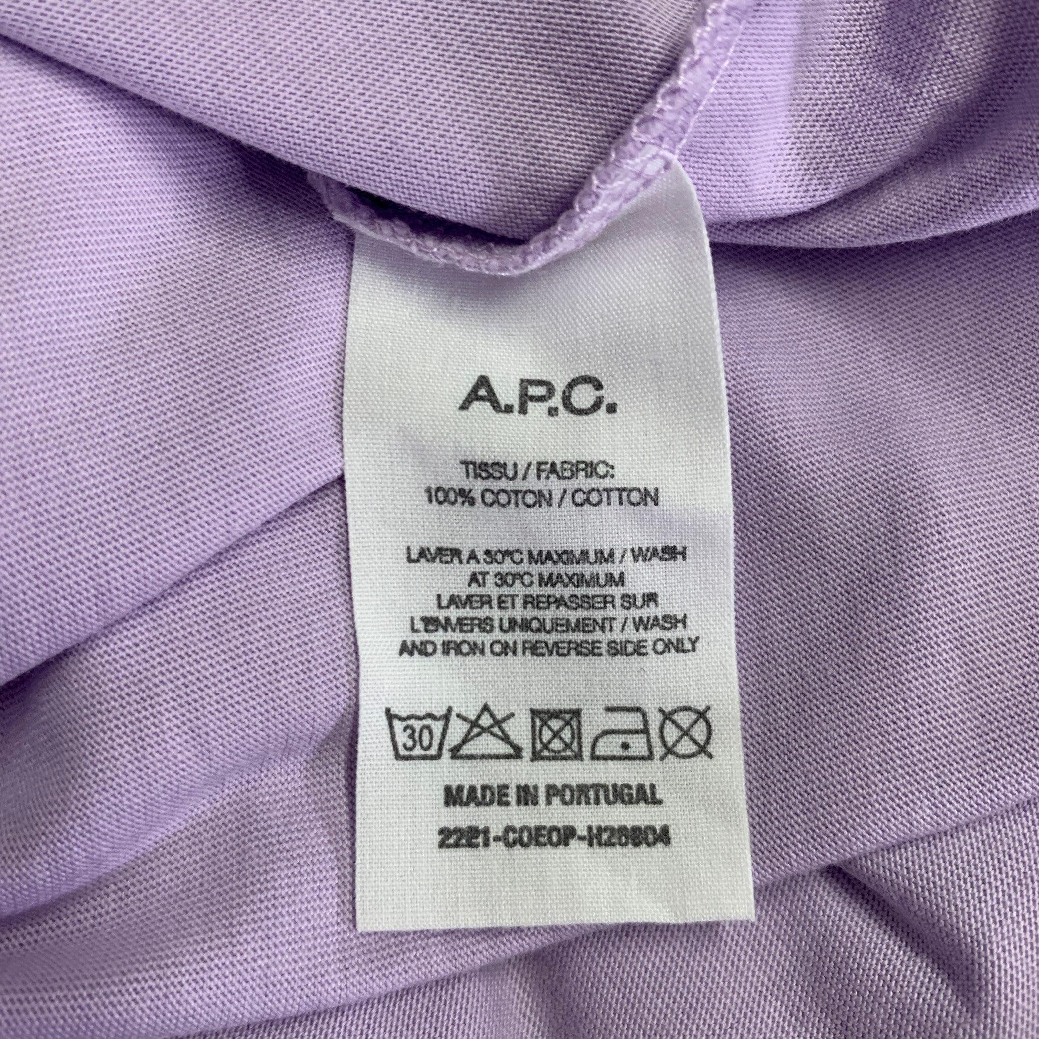 A.P.C. Size L Purple White Cotton Crew Neck T-shirt For Sale 2