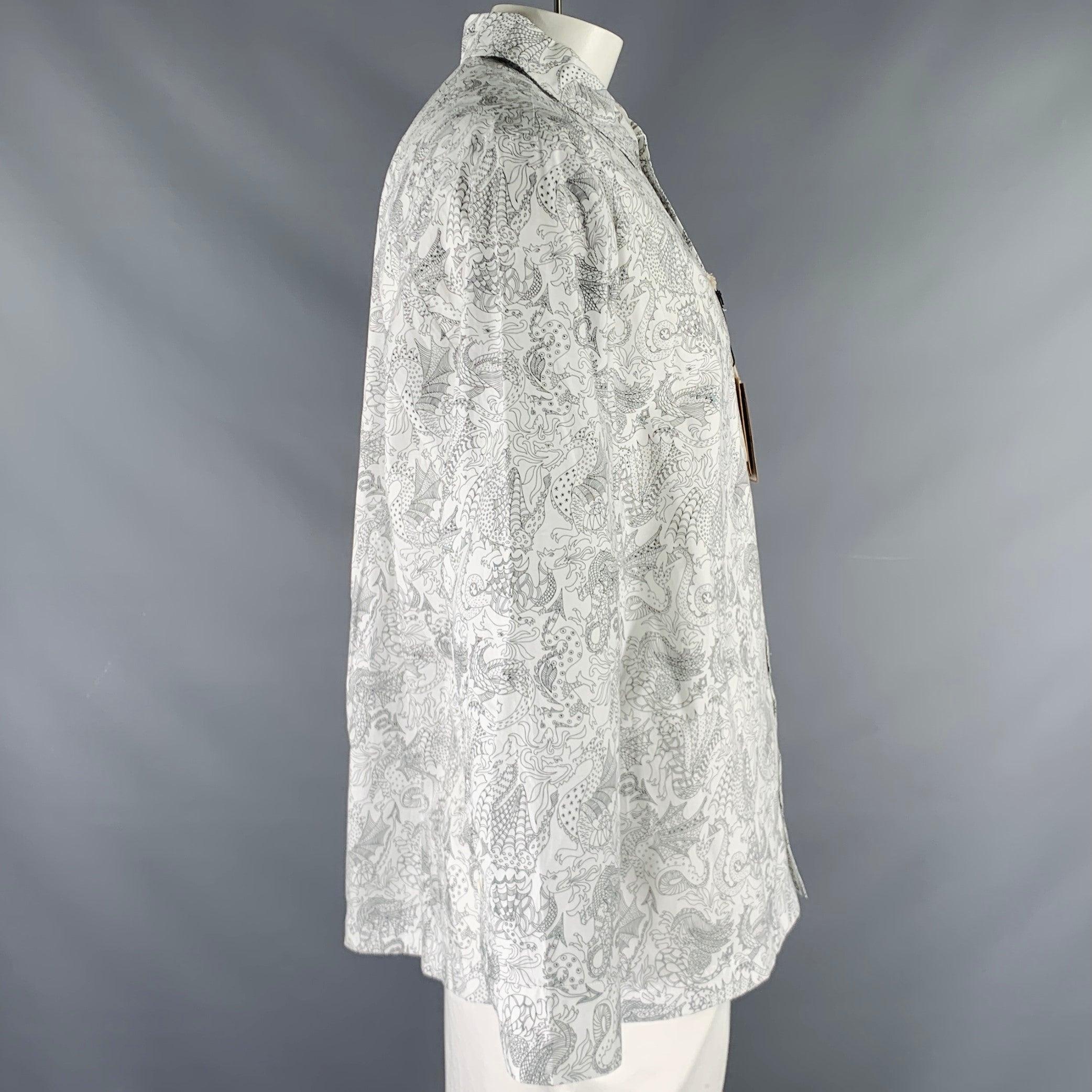 Gray A.P.C. Size L White Black Dragons Print Cotton Long Sleeve Shirt For Sale