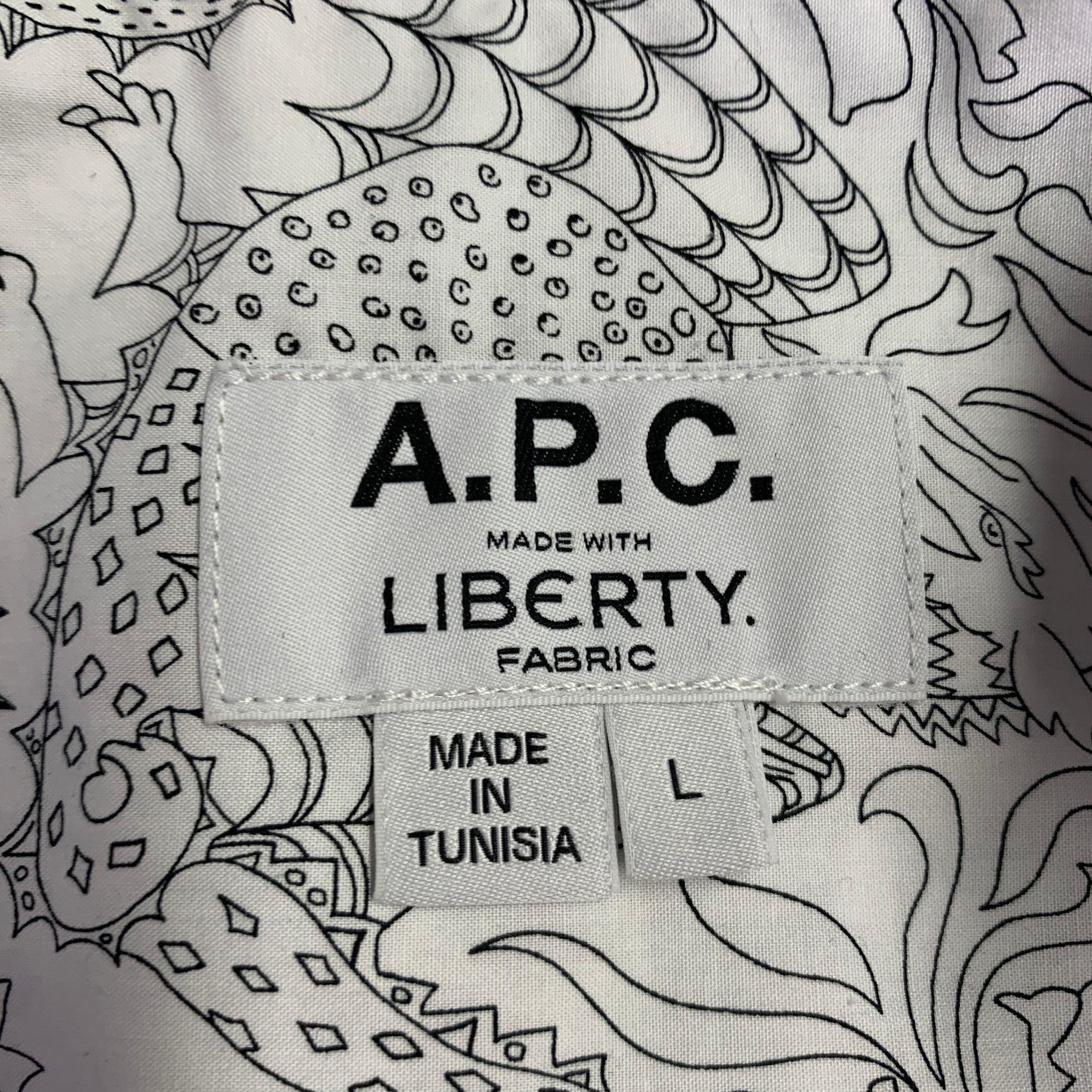 Men's A.P.C. Size L White Black Dragons Print Cotton Long Sleeve Shirt For Sale