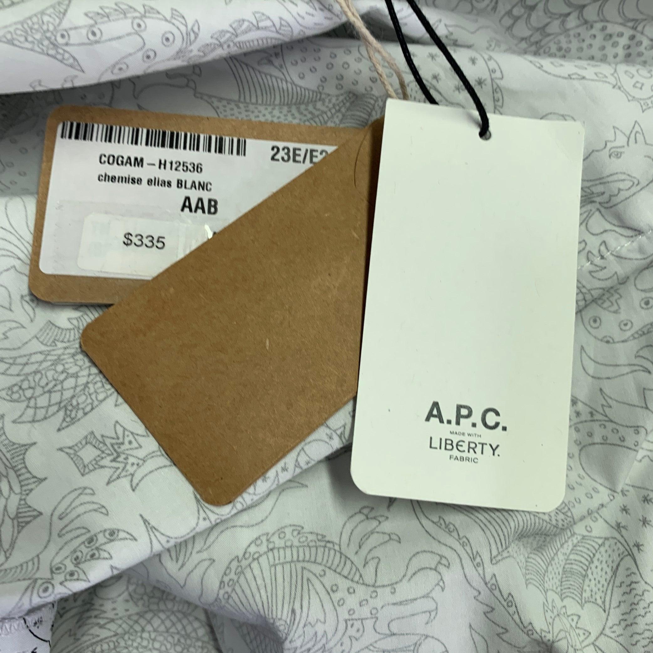A.P.C. Size L White Black Dragons Print Cotton Long Sleeve Shirt For Sale 1
