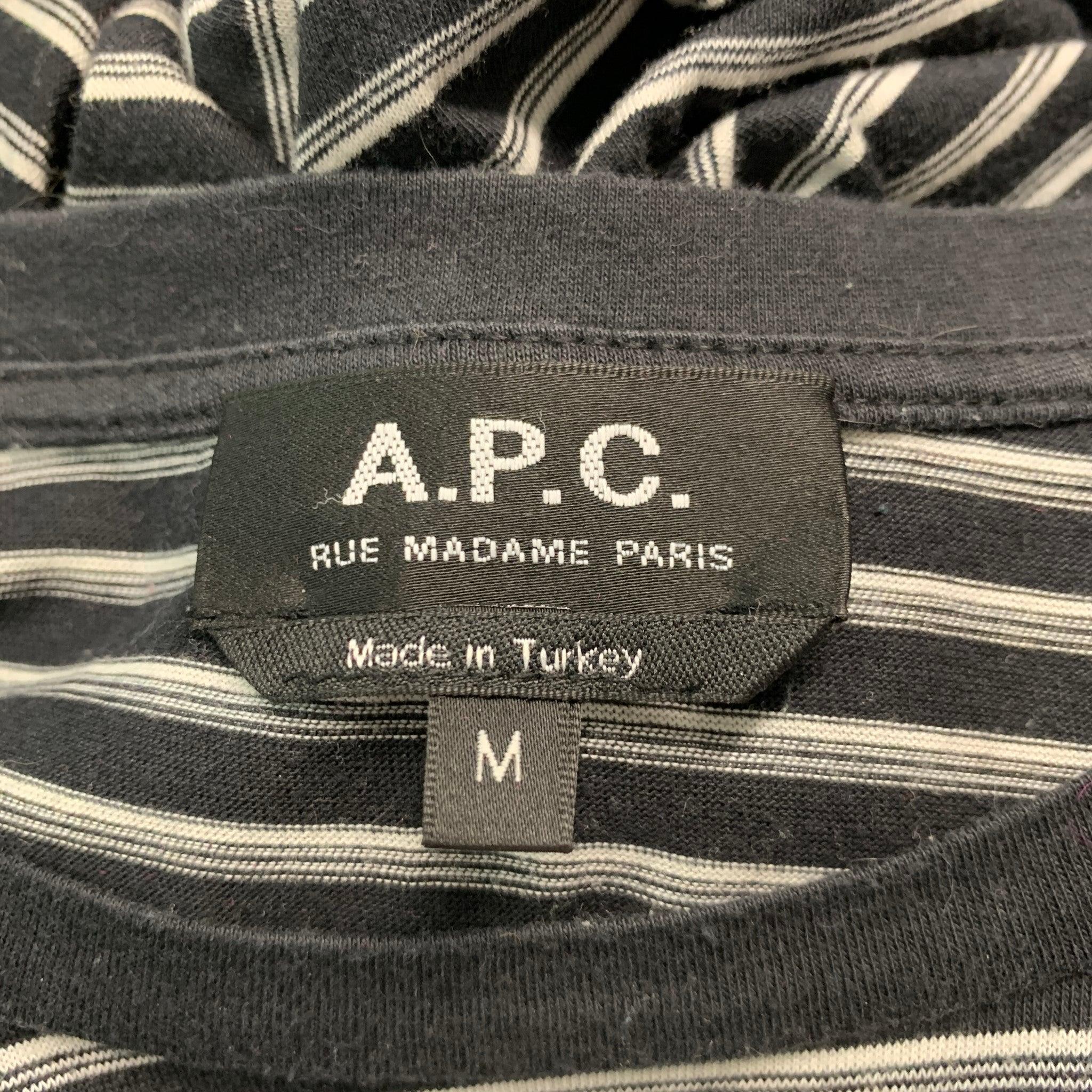 Men's A.P.C. Size M Black White Stripe Cotton Short Sleeve T-shirt For Sale