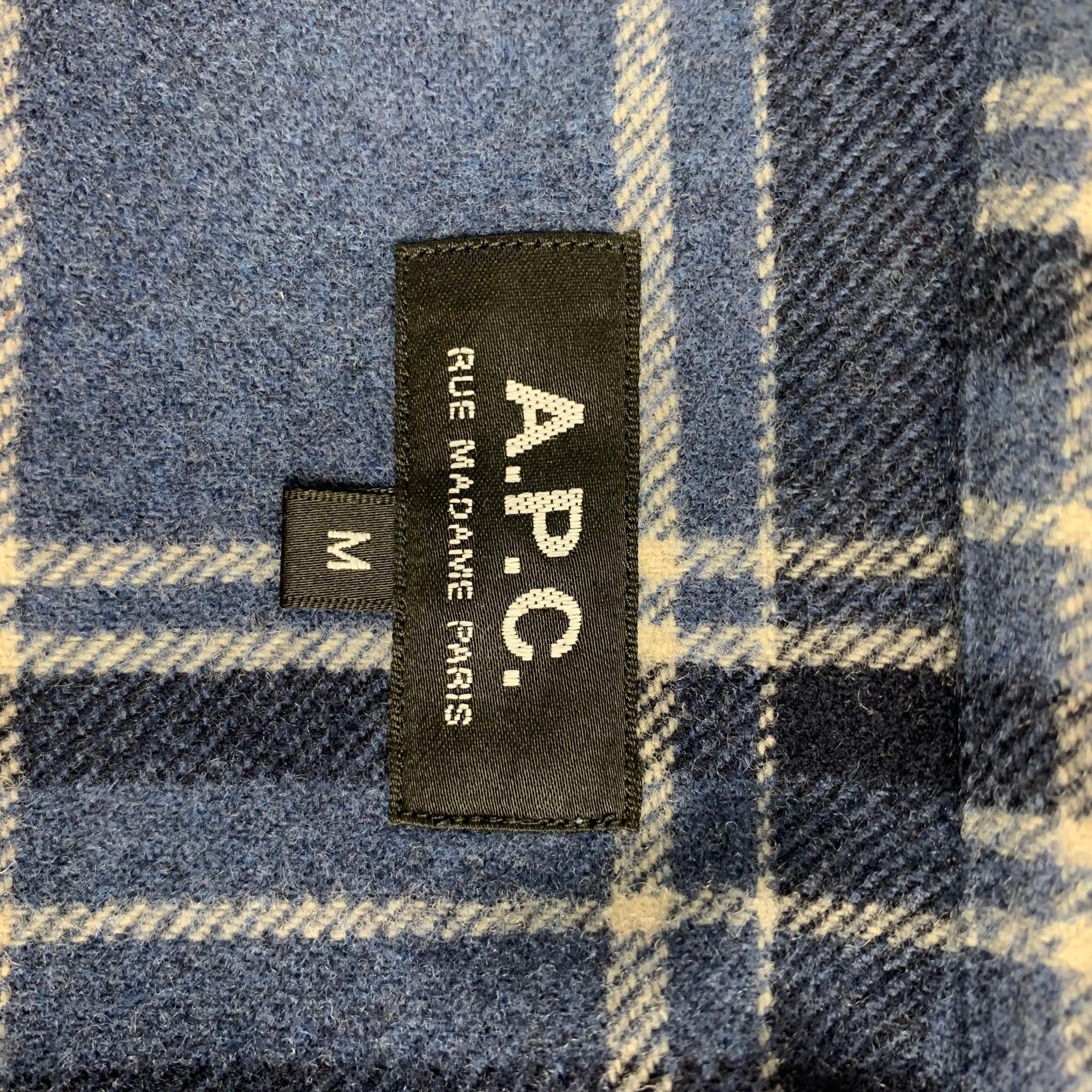 A.P.C. Size M Blue Black Plaid Wool Nylon Long Sleeve Shirt In Good Condition In San Francisco, CA