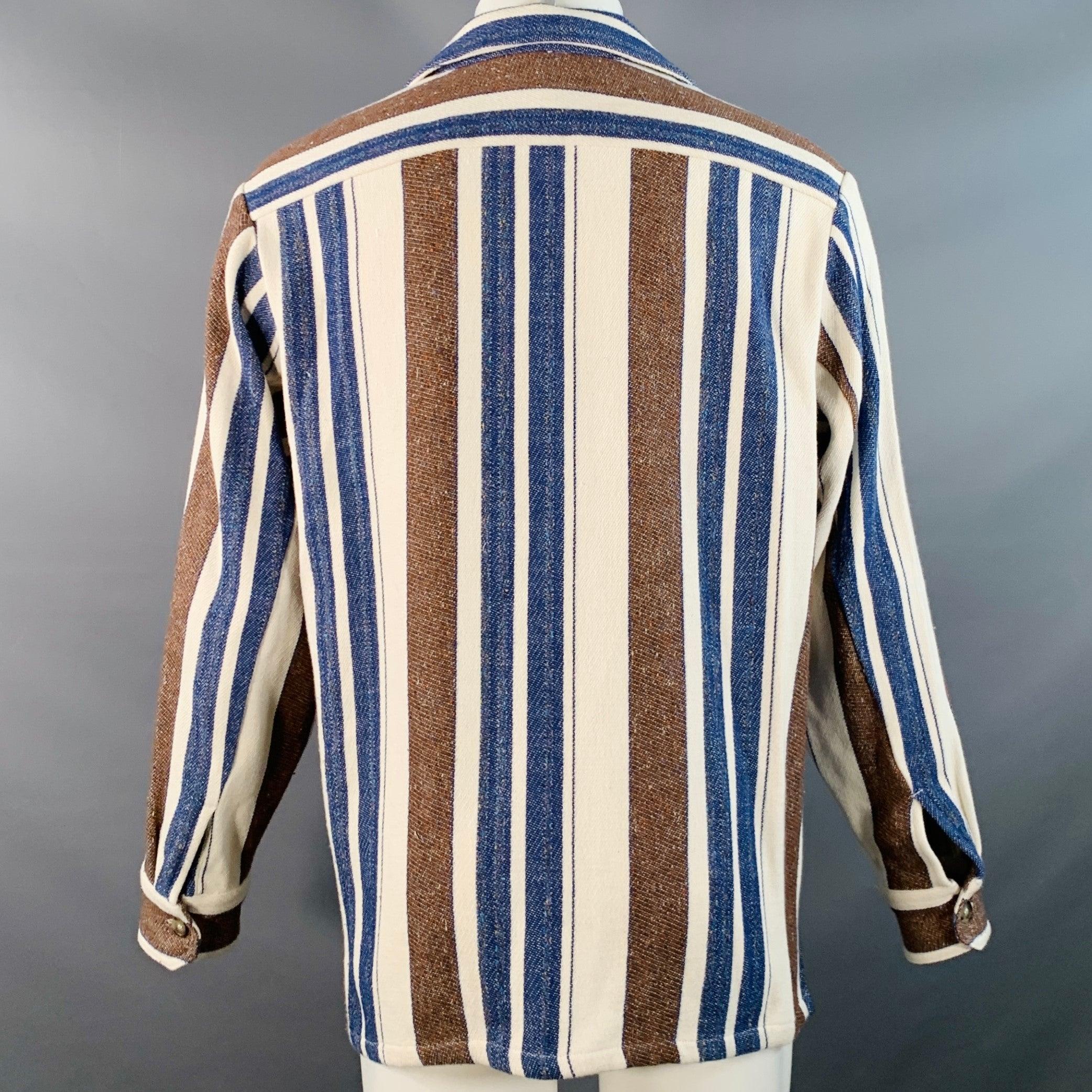A.P.C. Size M Brown Navy Cream Stripe Cotton Blend One Pocket Long Sleeve Shirt In condizioni ottime in vendita a San Francisco, CA