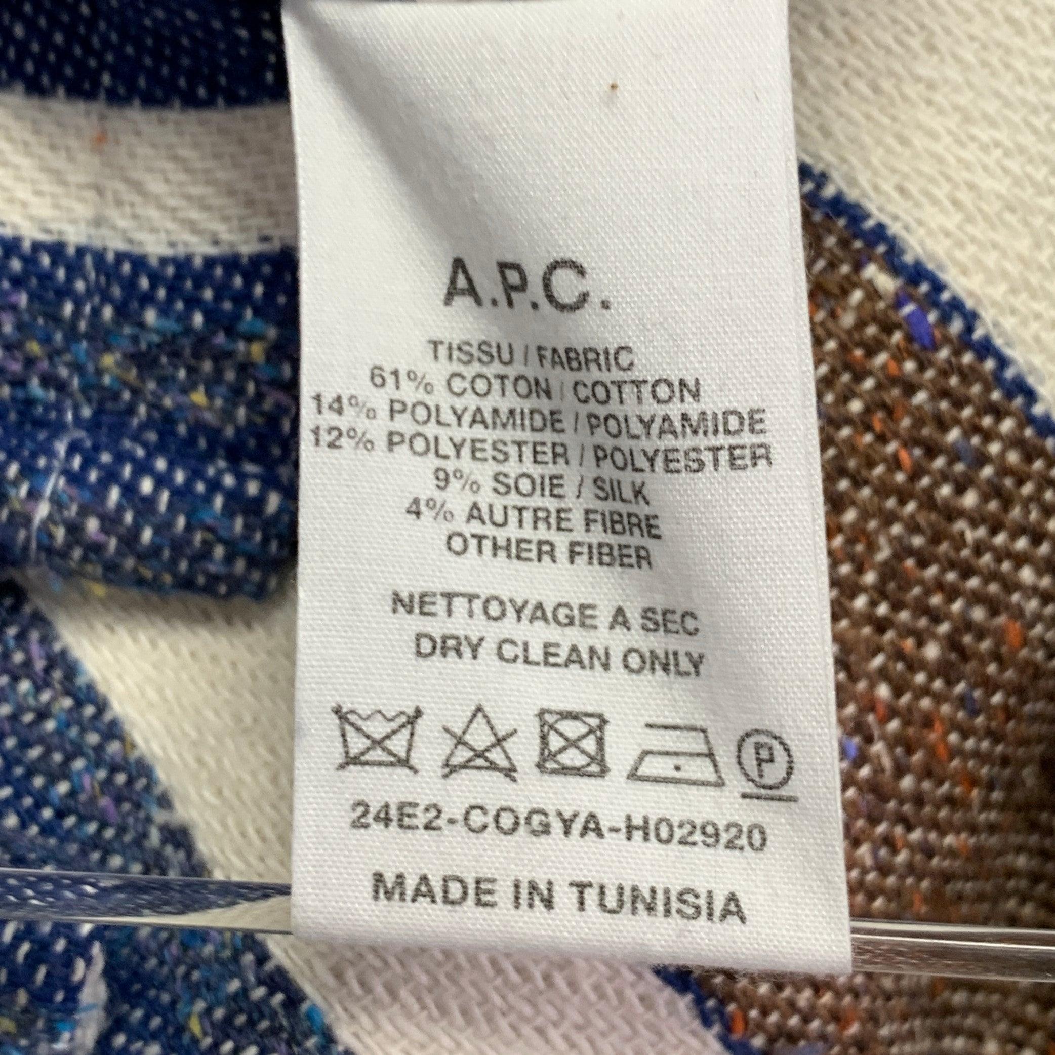 A.P.C. Size M Brown Navy Cream Stripe Cotton Blend One Pocket Long Sleeve Shirt in vendita 1