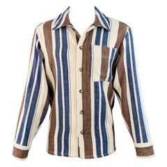 A.P.C. Size M Brown Navy Cream Stripe Cotton Blend One Pocket Long Sleeve Shirt