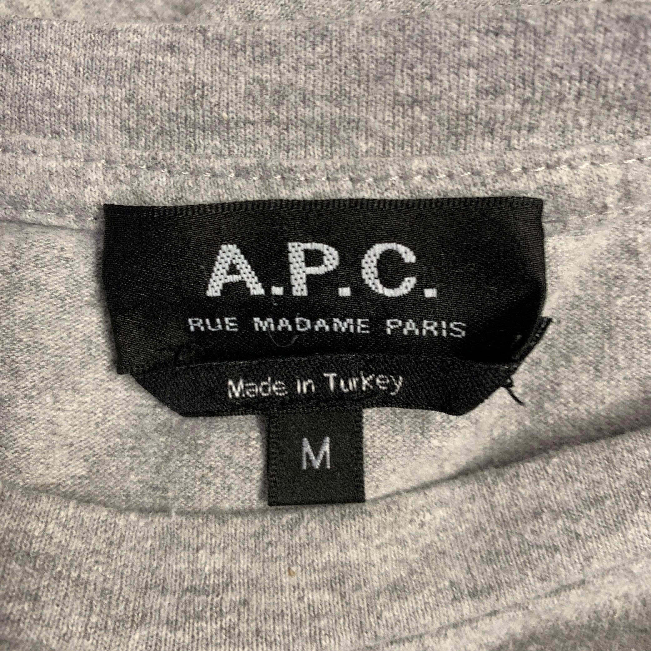 Men's A.P.C. Size M Grey White Cotton Crew Neck T-shirt