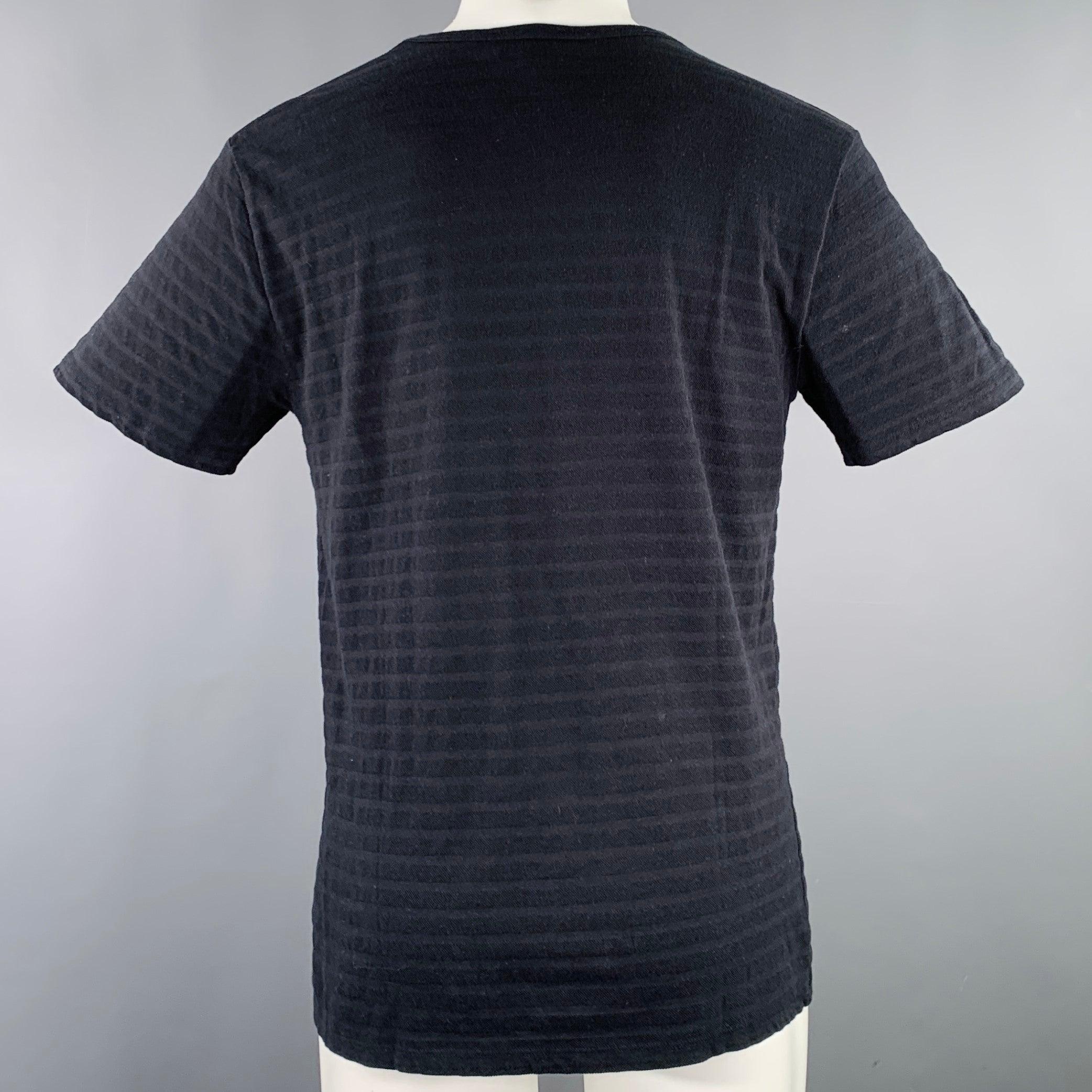 Black A.P.C. Size M Navy Stripe Cotton Cashmere Crew Neck T-shirt