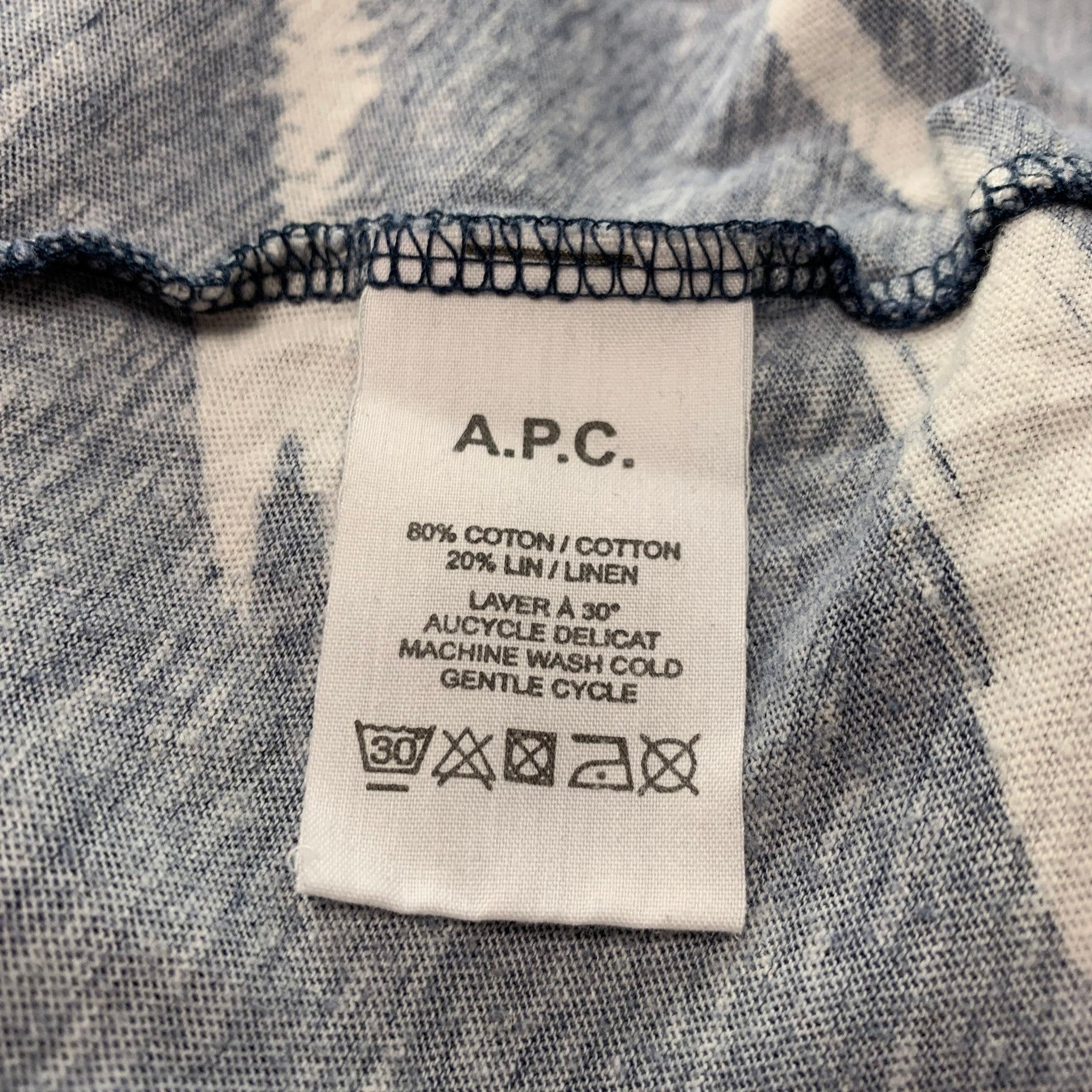 A.P.C. Size M Navy White Graphic Cotton  Linen Crew-Neck T-shirt For Sale 3