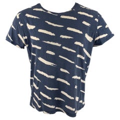 A.P.C. Size M Navy White Graphic Cotton  Linen Crew-Neck T-shirt