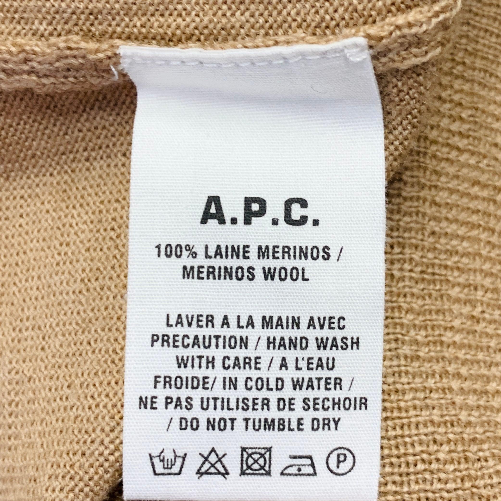 De los hombres A.P.C. Jersey de cuello alto de lana merina de punto tostado talla M en venta