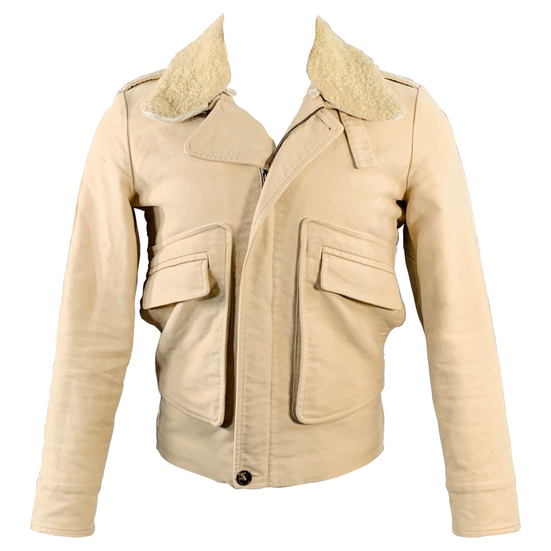 A.P.C. Size S Beige Cotton Moleskin Blouson Hidden Placket Jacket