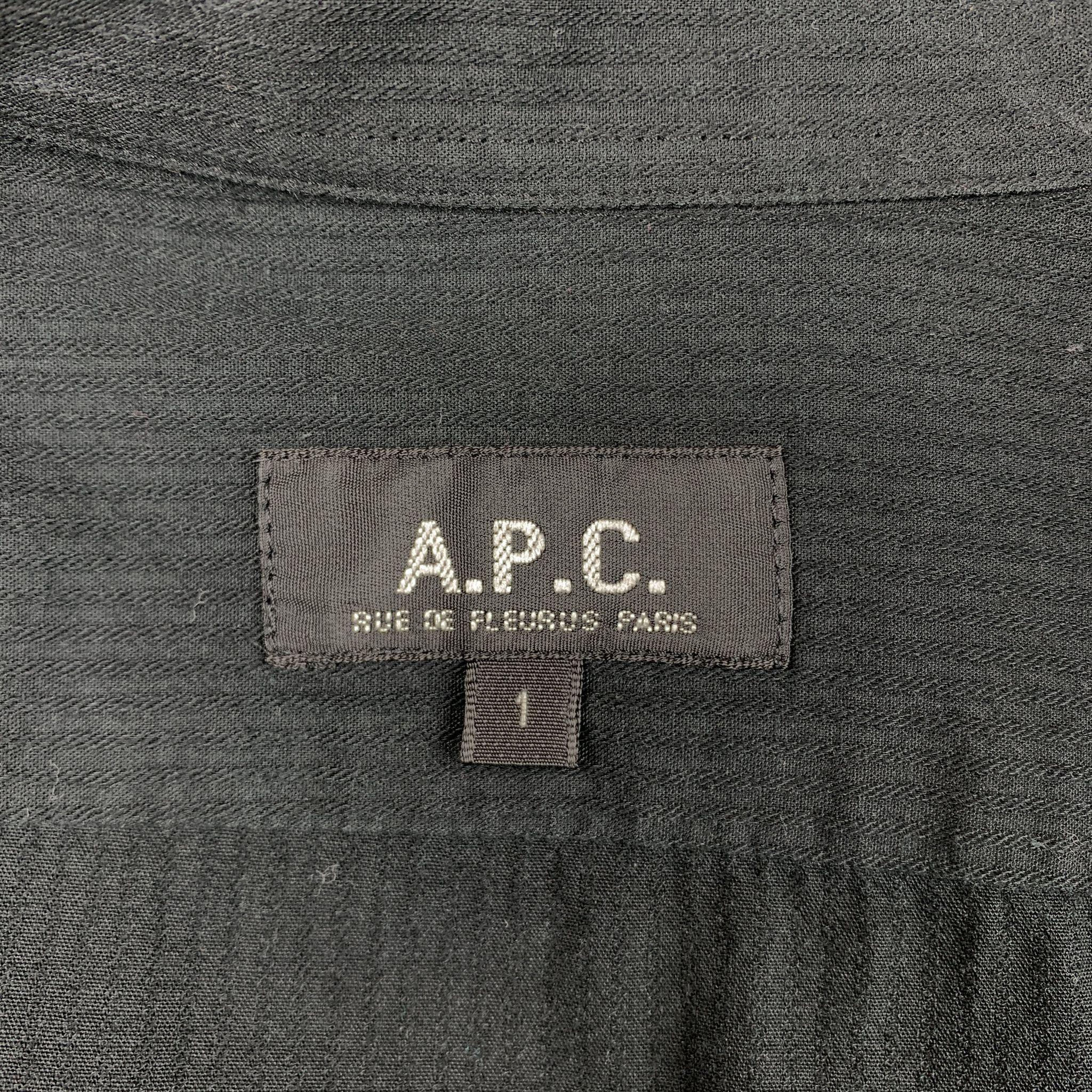 A.P.C. Size S Black Textured Cotton Button Up Long Sleeve Shirt In Excellent Condition In San Francisco, CA