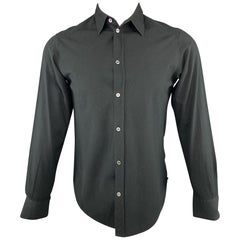 A.P.C. Size S Black Textured Cotton Button Up Long Sleeve Shirt