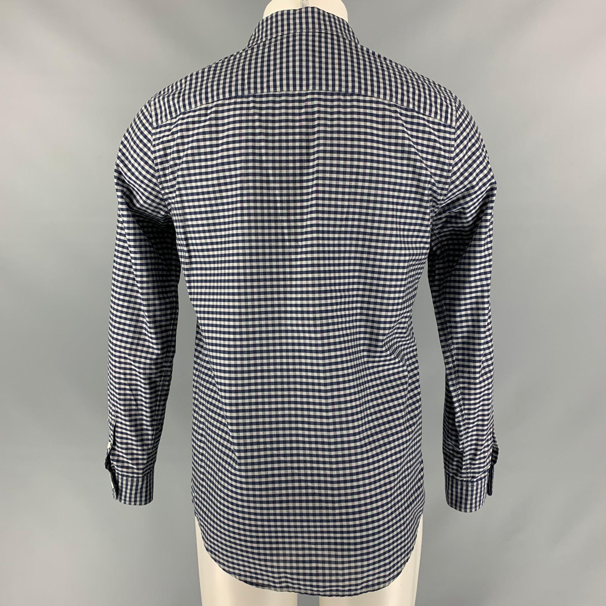 A.P.C. Size S Blue Checkered Cotton Button Down Long Sleeve Shirt In Excellent Condition For Sale In San Francisco, CA