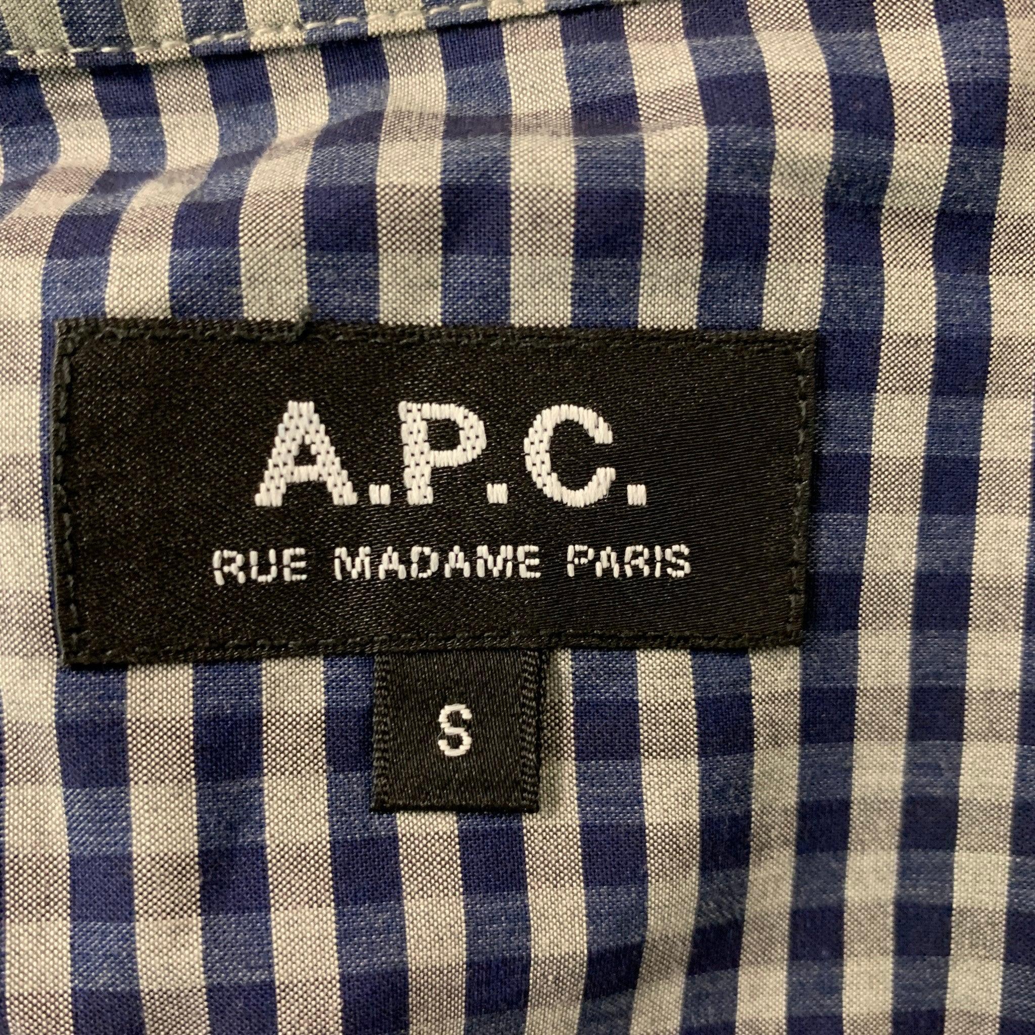 Men's A.P.C. Size S Blue Checkered Cotton Button Down Long Sleeve Shirt For Sale