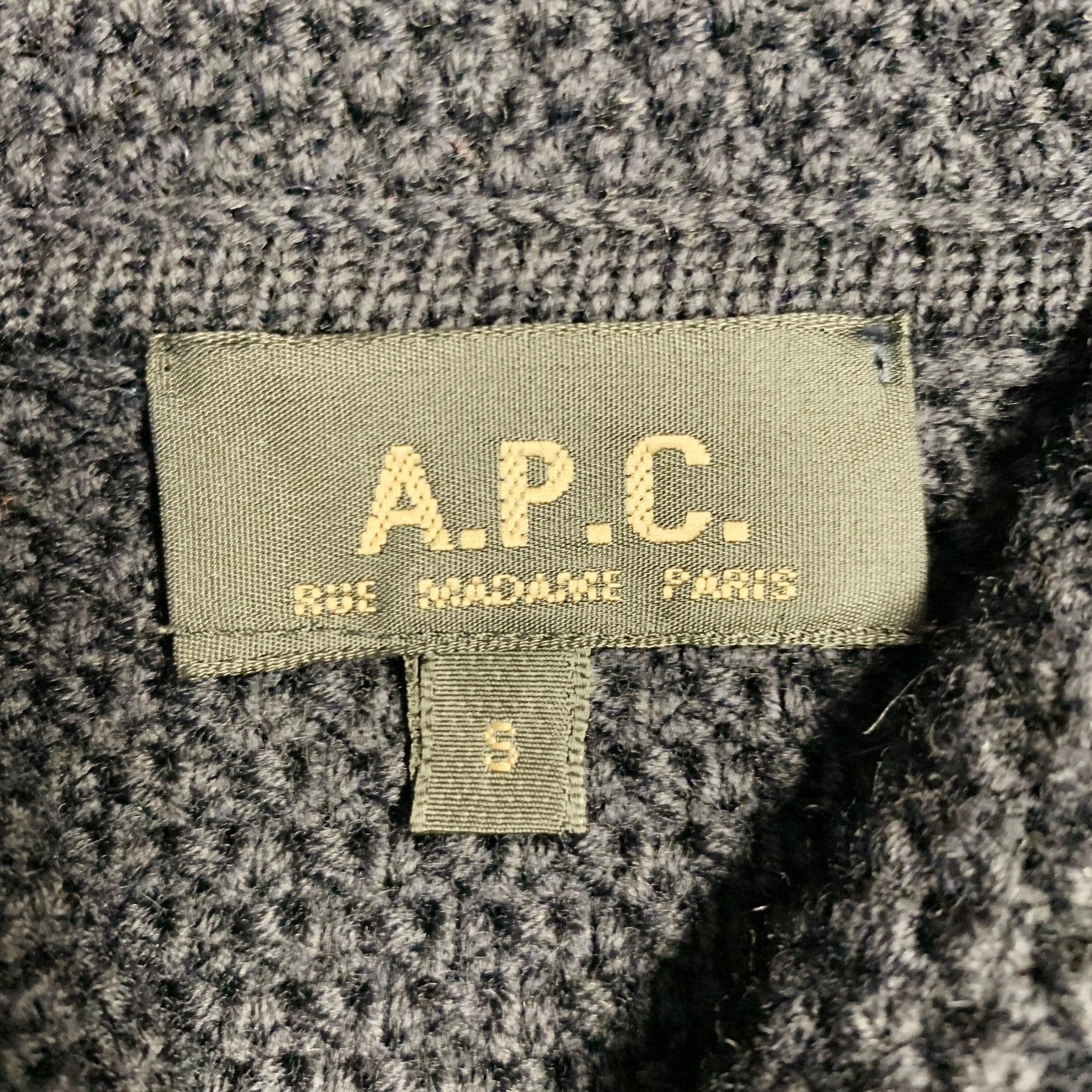 A.P.C. Size S Navy Waffle Knit Wool Shawl Collar Sweater For Sale 2