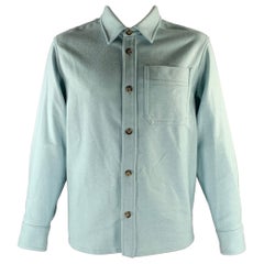 A.P.C. Size XL Blue Contrast Stitch Wool Blend Flanel Long Sleeve Shirt