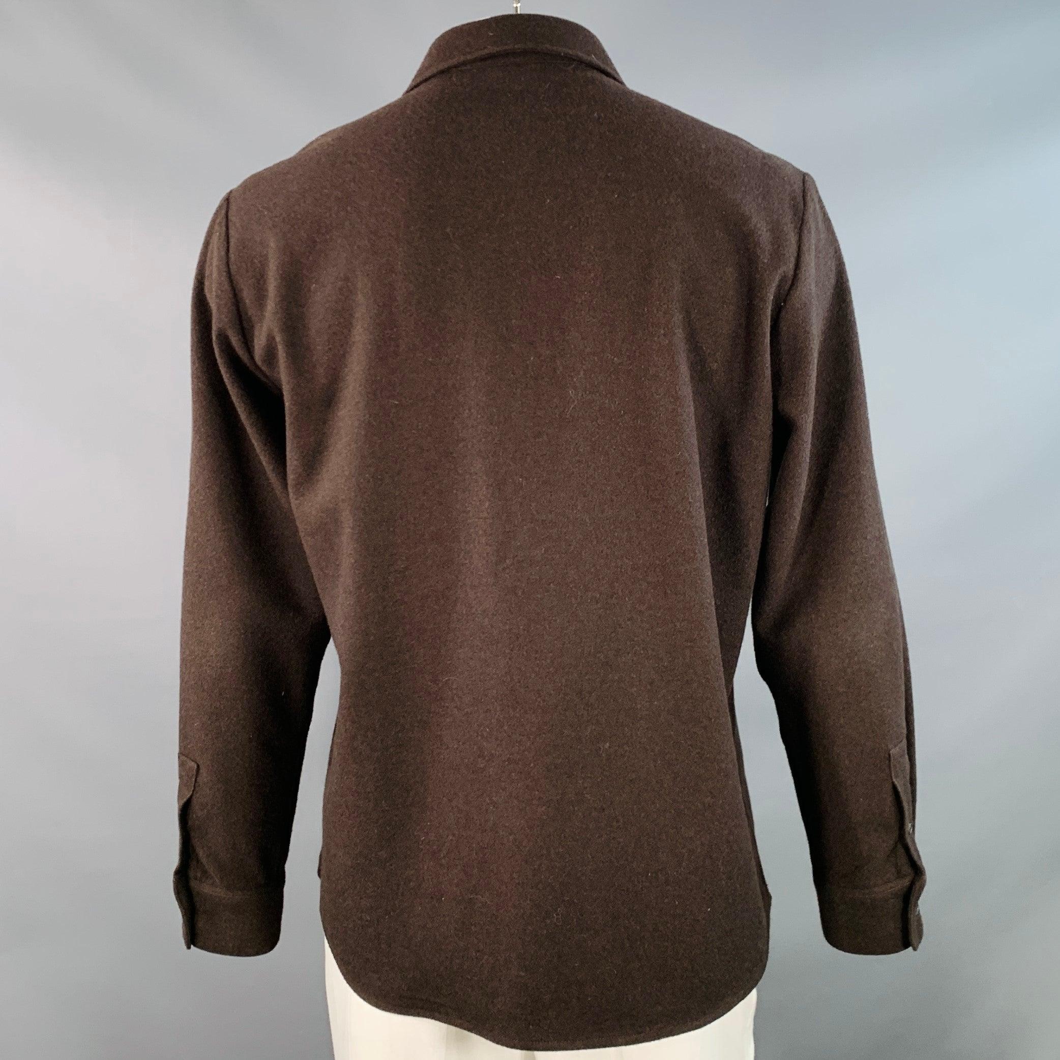 A.P.C. Größe XL Braun Wolle Mischung Zwei Taschen Shirt Jacke (Schwarz) im Angebot