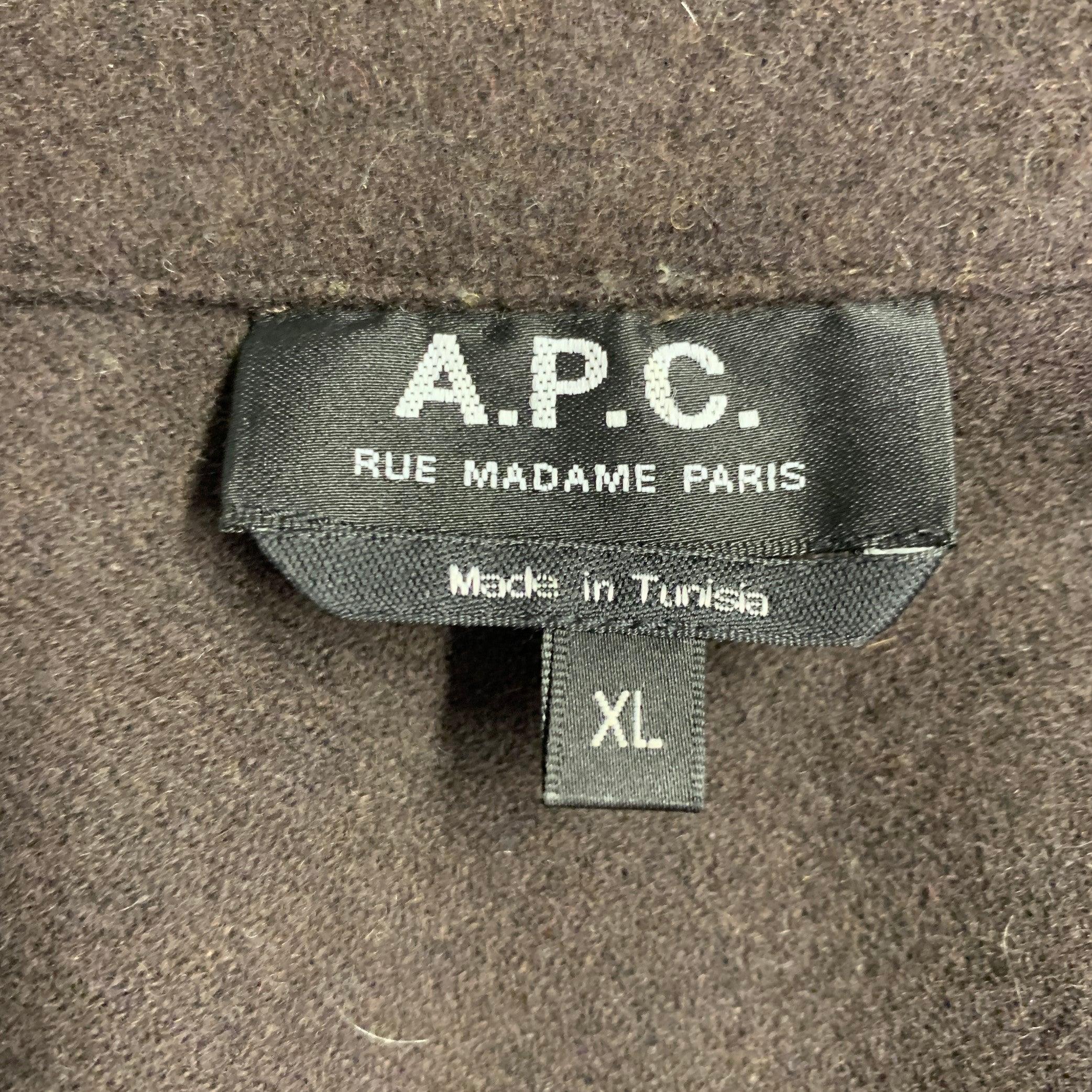 A.P.C. Größe XL Braun Wolle Mischung Zwei Taschen Shirt Jacke im Zustand „Hervorragend“ im Angebot in San Francisco, CA