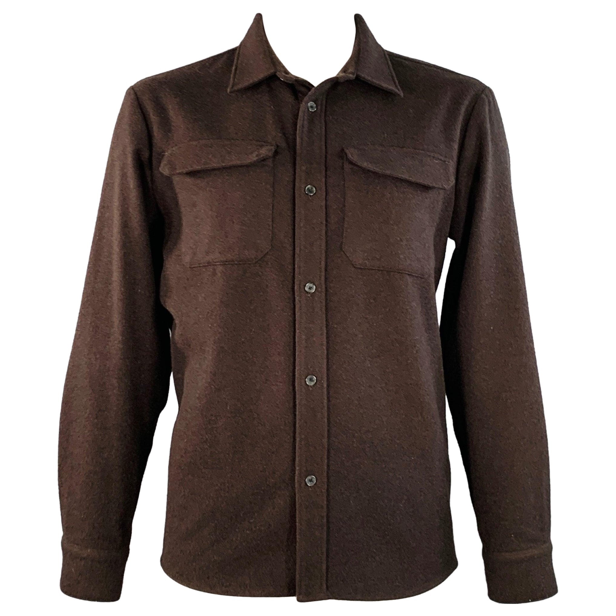 A.P.C. Größe XL Braun Wolle Mischung Zwei Taschen Shirt Jacke im Angebot