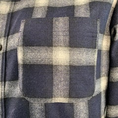 A.P.C. Size XL Navy Grey Plaid Wool Blend Button Up Long Sleeve Shirt