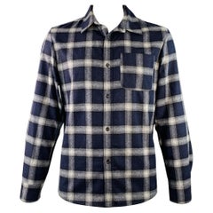 A.P.C. Size XL Navy Grey Plaid Wool Blend Button Up Long Sleeve Shirt A.P.C. Size XL Navy Grey Plaid Wool Blend Button Up Long Sleeve Shirt